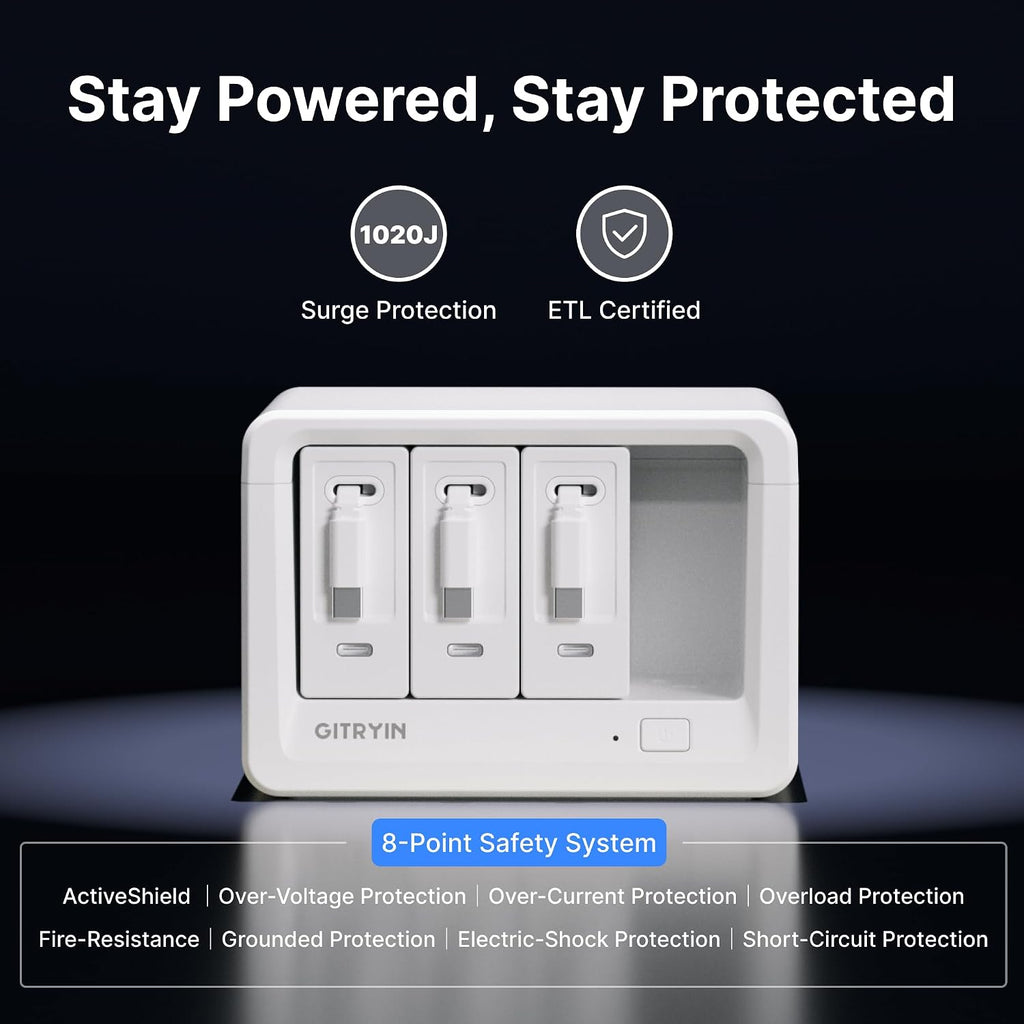Gitryin 11-in-1 Desktop Charging Station with 3 Retractable Wall Chargers, 40W USB-C Power Strip with 5 AC, 3 USB C, 3 Type-C 33.5in Cables, Extension Cord with 1020J Surge Protection for Home Office