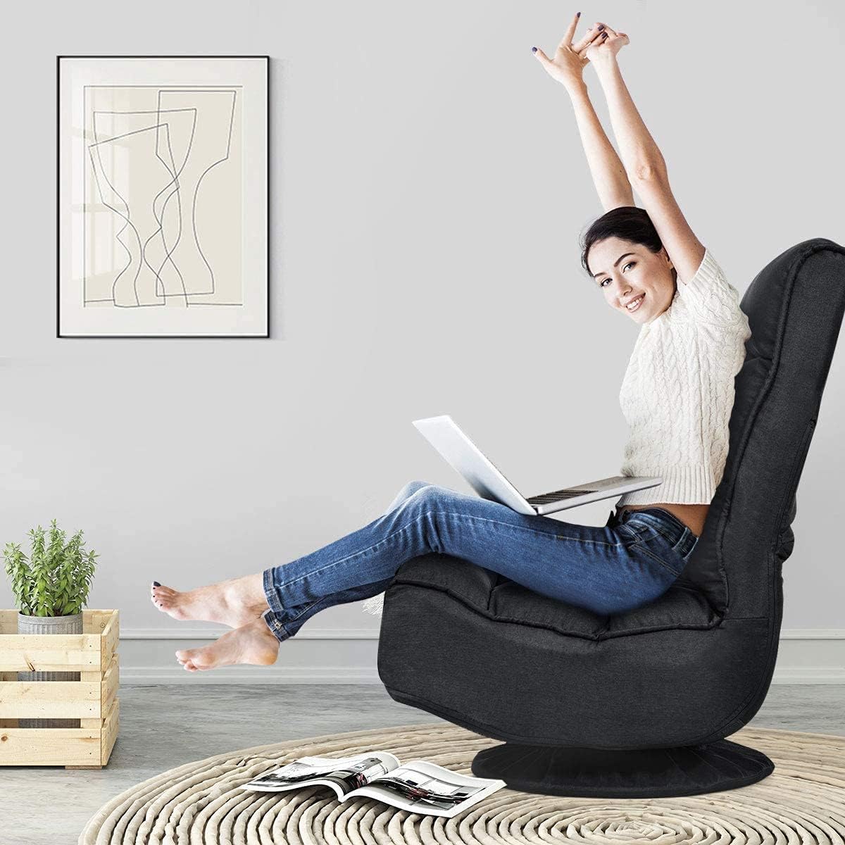 FANTASK 360 Degree Swivel Floor Chair, Folding Floor Sofa w/ 5 Adjustable Positions & Backrest, Lazy Lounge Chair for Relaxing Reading Gaming TV Watching (Black)