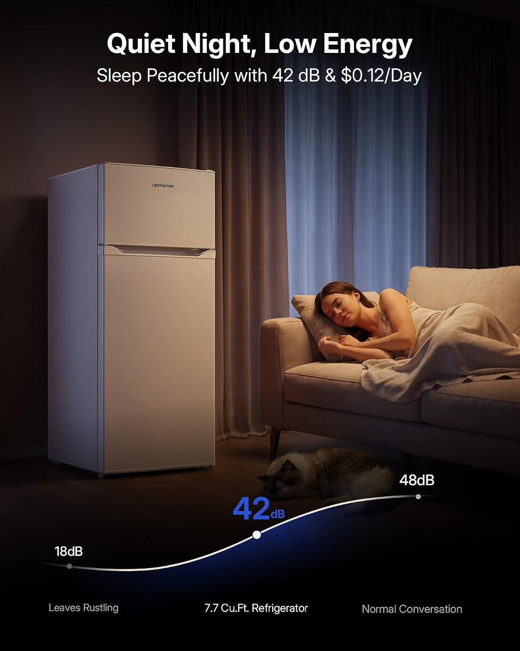Upstreman 7.7 Cu Ft White Large Capacity Refrigerator with Freezer, Energy Efficient Compact Refrigerator, Adjustable Thermostat & Reversible Door for Apartment, Dorm, Office, Kitchen，White (BD-75)