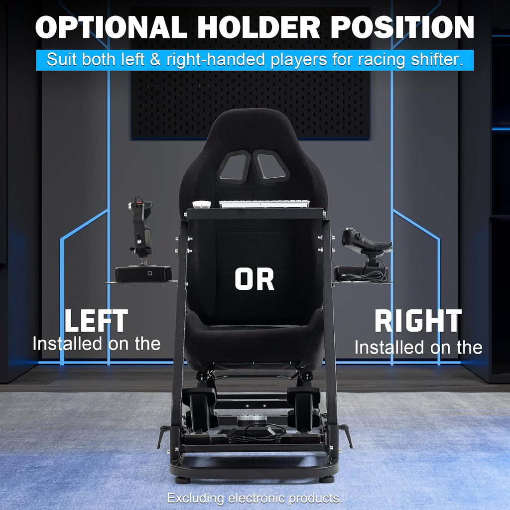 Anman Flight Sim Stand Game Simulator Cockpit with Black Seat Fit for Logitech G29,for Thrustmaster T80 T150 T300RS,for Fanatec Dual Shift Rod Fittings -Flight Series Not Included Wheel Pedals Shifter