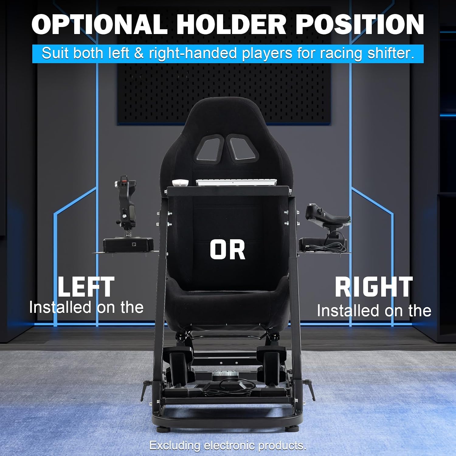 Anman Flight Sim Stand Game Simulator Cockpit with Black Seat Fit for Logitech G29,for Thrustmaster T80 T150 T300RS,for Fanatec Dual Shift Rod Fittings -Flight Series Not Included Wheel Pedals Shifter