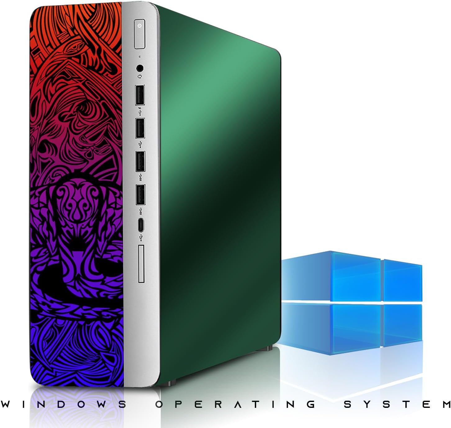 TechMagnet HP Emerald Green Cobra Edition RGB Gaming Desktop PC,Intel Core i7,16GB DDR4 RAM,512GB SSD,GT 1030 Graphics Card,24 Inch Curved Monitor,RGB Kit,Webcam,Windows 11 (Renewed)
