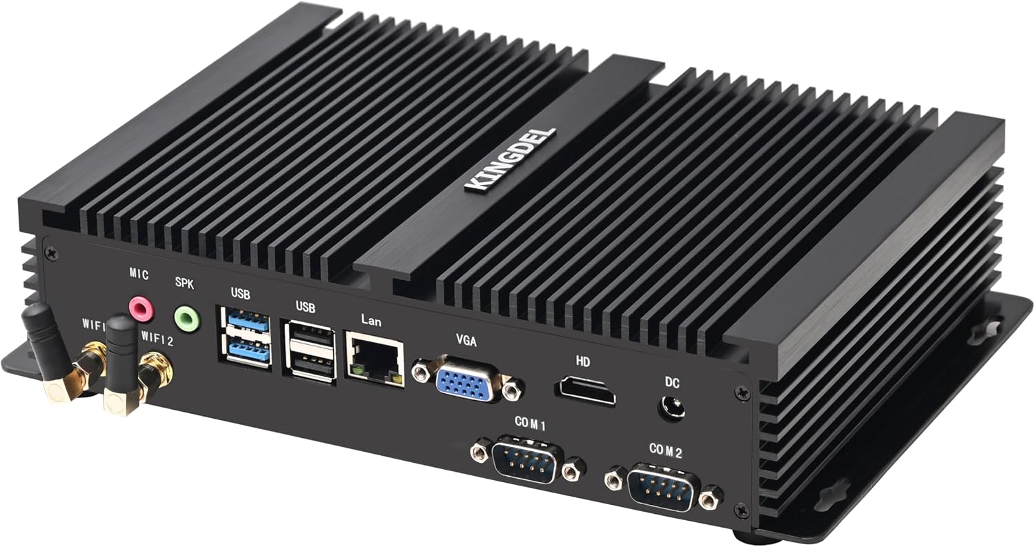 KINGDEL Mini PC Gaming, Fanless Small Desktop Computer with i7 12th Gen. CPU, 4K 4096x2304, WF 6E + BT 5.3, HD Port, VGA, 32GB DDR4 RAM, 512GB NVMe SSD, 2xCOM RS232, Full Metal Case