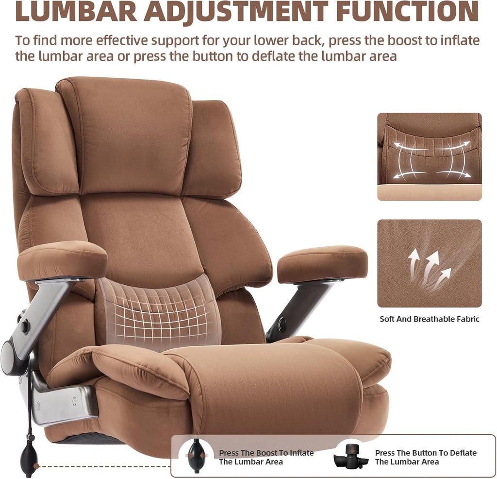 VUZI 700LBS Large Heavy Duty Office Chair with 3D Flip Arms, Big and Tall Plus Size Fabric Executive Desk Chairs, High Back Extra Wide Computer Chair with Adjustable Lumbar Support, Sturdy Metal Base