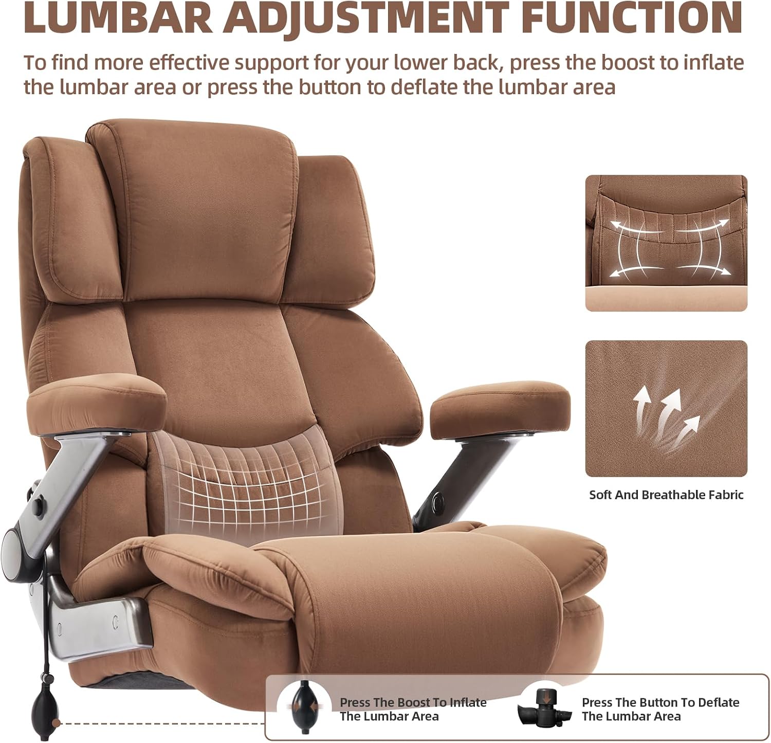 VUZI 700LBS Large Heavy Duty Office Chair with 3D Flip Arms, Big and Tall Plus Size Fabric Executive Desk Chairs, High Back Extra Wide Computer Chair with Adjustable Lumbar Support, Sturdy Metal Base