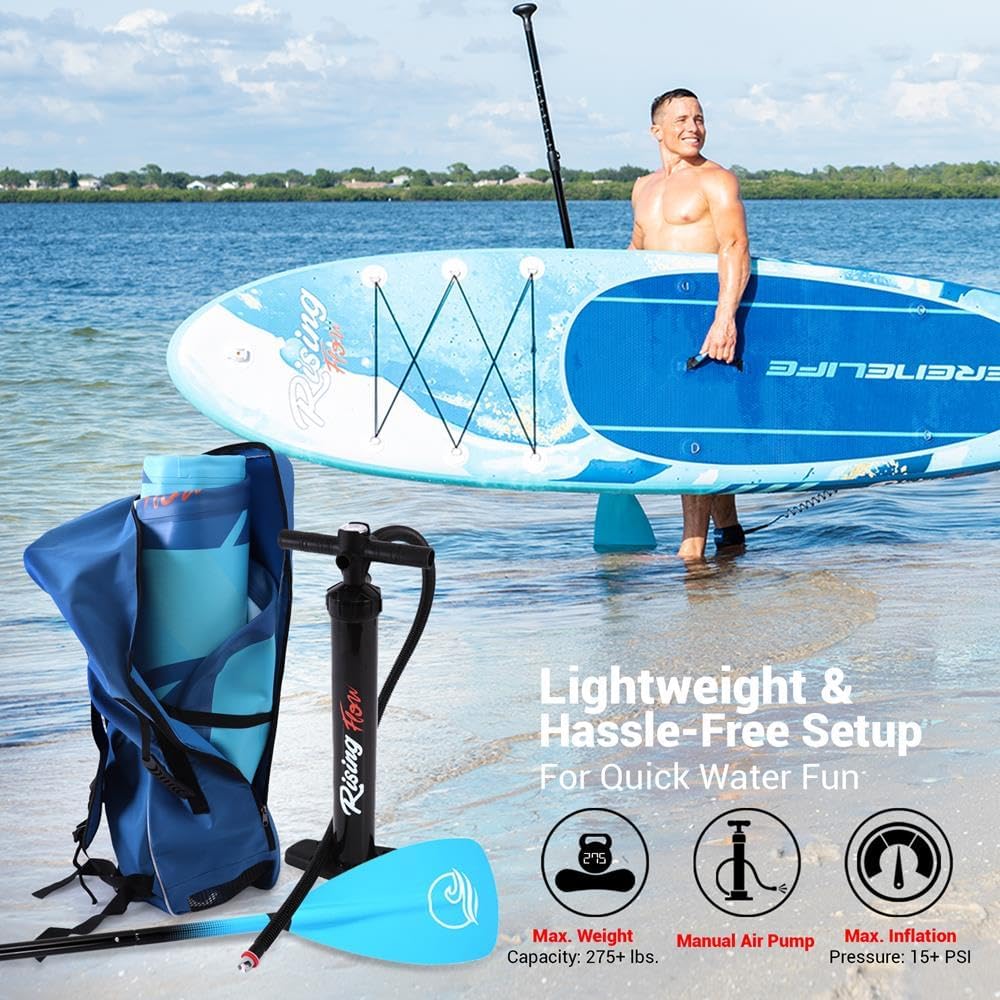 SereneLife Inflatable Stand Up Paddle Board and Detachable Seat - SUP Paddleboard Set for Adults and Youth, 32' Wide Design with Non-Slip EVA Deck Pad and Marine-Grade Materials, 350 lbs Capacity