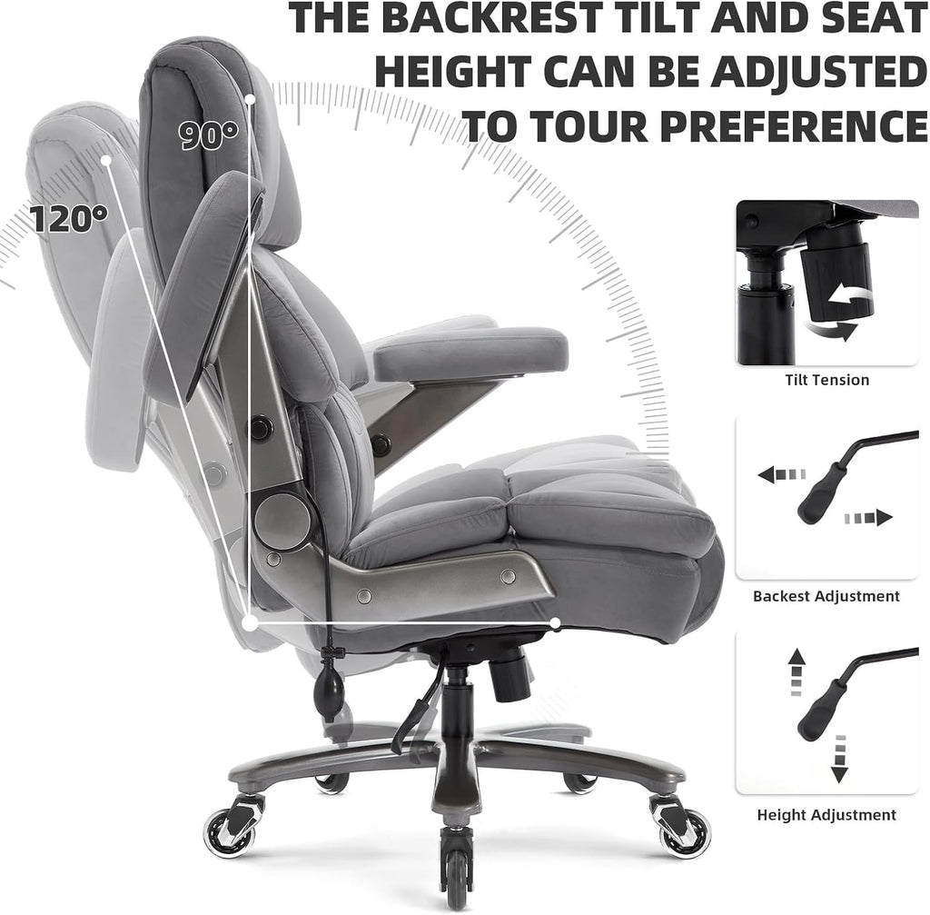 VUZI 700LBS Large Heavy Duty Office Chair with 3D Flip Arms, Big and Tall Plus Size Fabric Executive Desk Chairs, High Back Extra Wide Computer Chair with Adjustable Lumbar Support, Sturdy Metal Base