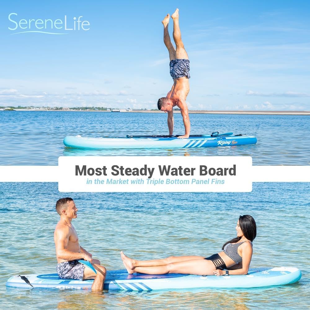 SereneLife Inflatable Stand Up Paddle Board and Detachable Seat - SUP Paddleboard Set for Adults and Youth, 32' Wide Design with Non-Slip EVA Deck Pad and Marine-Grade Materials, 350 lbs Capacity