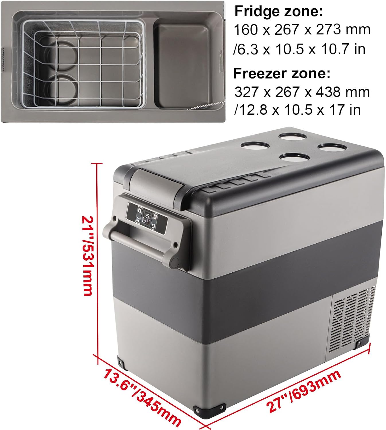Happybuy 12 Volt Refrigerator, 58 Qt Dual Zone Portable Freezer with 12/24V DC and 110-240V AC, for Vehicles & Home, Compressor Cooler