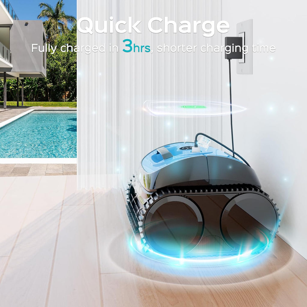 WINNY POOL CLEANER Pool Vacuum for Inground Pools, Cordless Robotic Pool Cleaner, Wall and Waterline Cleaning, Intelligent Route Planning, 150 min Runtime, for Pools up to 1,600 Sq.ft