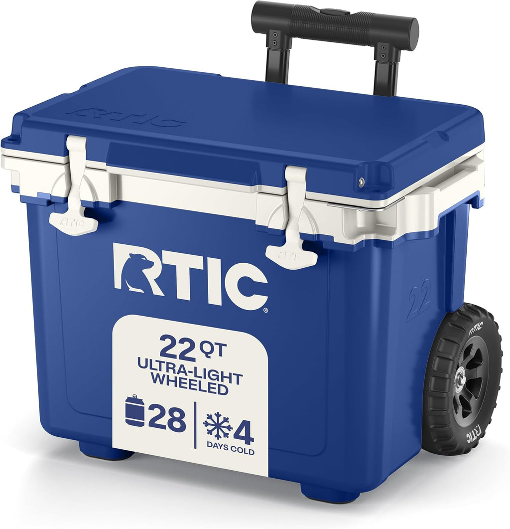 RTIC 22 QT Ultra-Light Wheeled Cooler with Handle, Hard Insulated Portable Ice Chest Box for Beach, Drink, Beverage, Camping, Picnic, Fishing, Boat, Barbecue