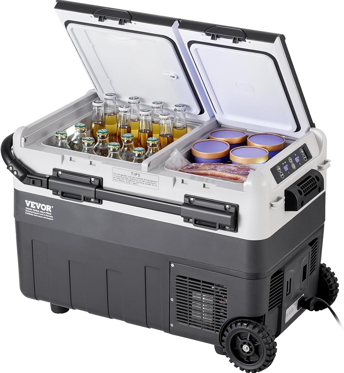 VEVOR Car Refrigerator 50L / 52.8 QT, Dual Zone 12 Volt Compressor Fridge, -4℉ to 68℉ Adjustable, Portable Freezer Cooler for Car, RV, Camping, Home