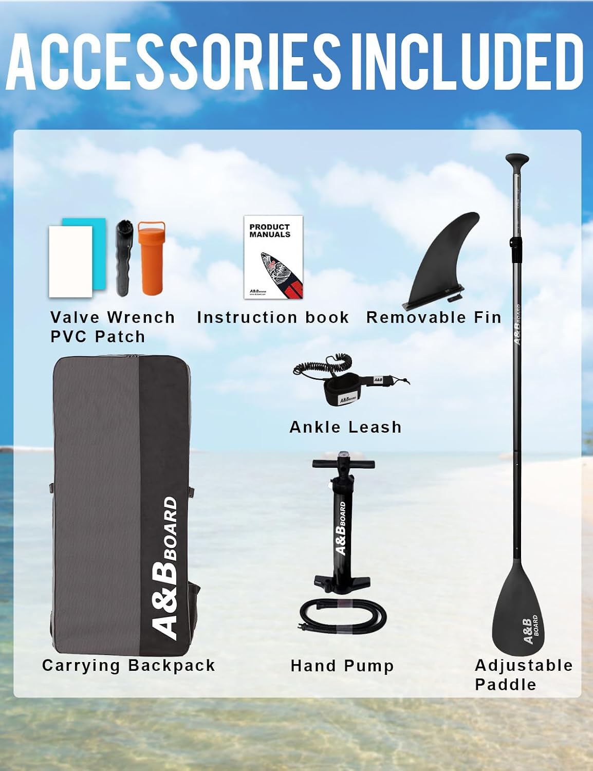 ABBOARD Inflatable Stand Up Paddle Board - Extra Wide Fishing Paddleboard with Sup Accessories Youth/Adults