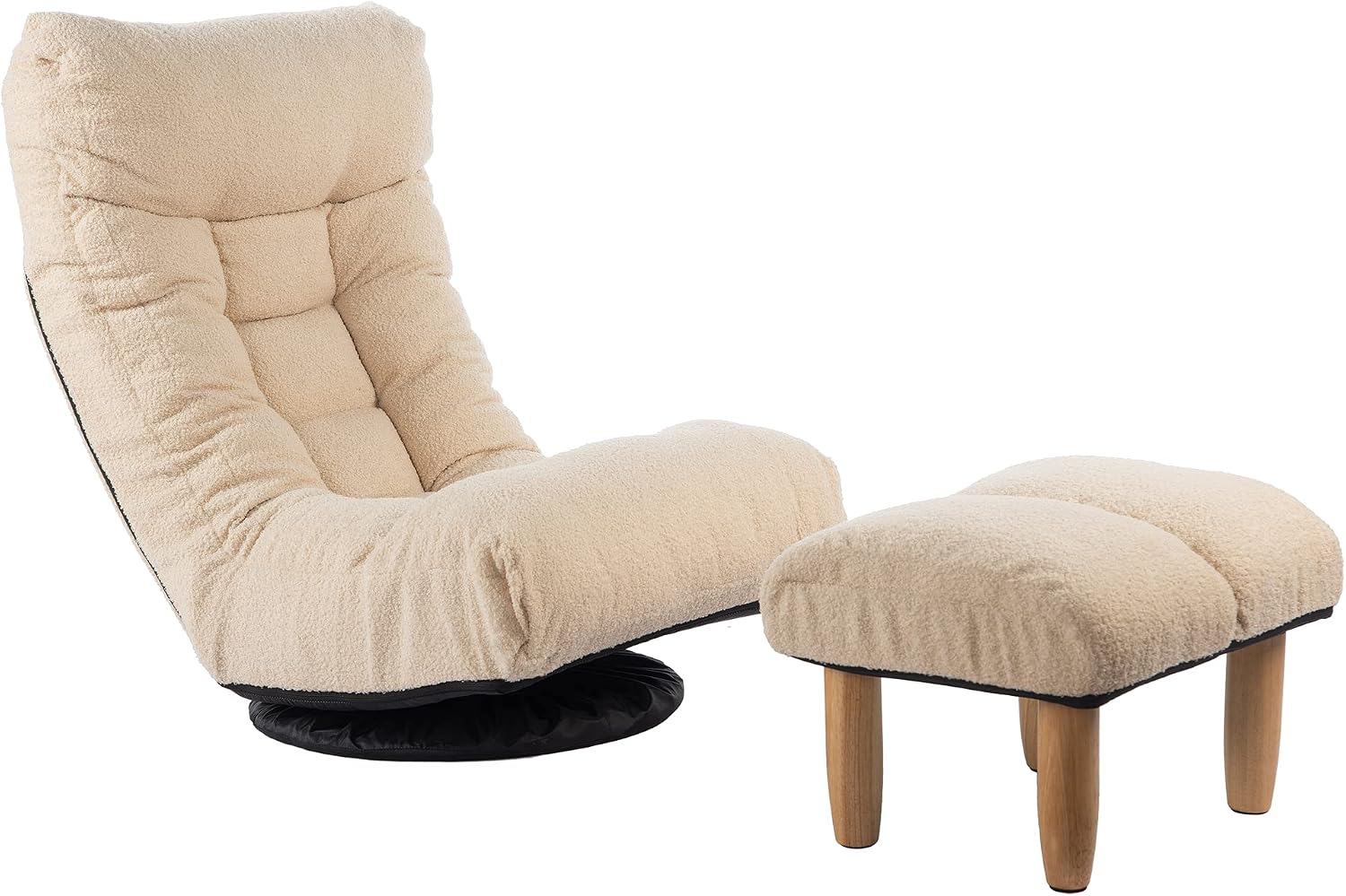 Swivel Lazy Floor Chair with Ottoman, Adjustable Reclining Floor Lounger with Back Support, Comfy Tatami Sofa Seat for Adults Bedroom & Gaming