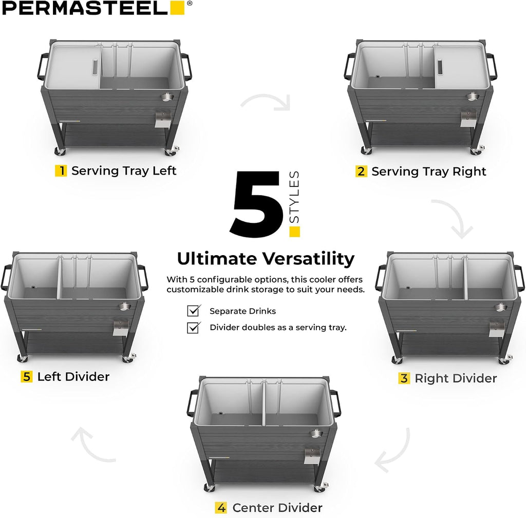 Permasteel 80 Quart Party Cooler, Rolling Ice Chest with Wheels and Handles for Indoor Outdoor Patio