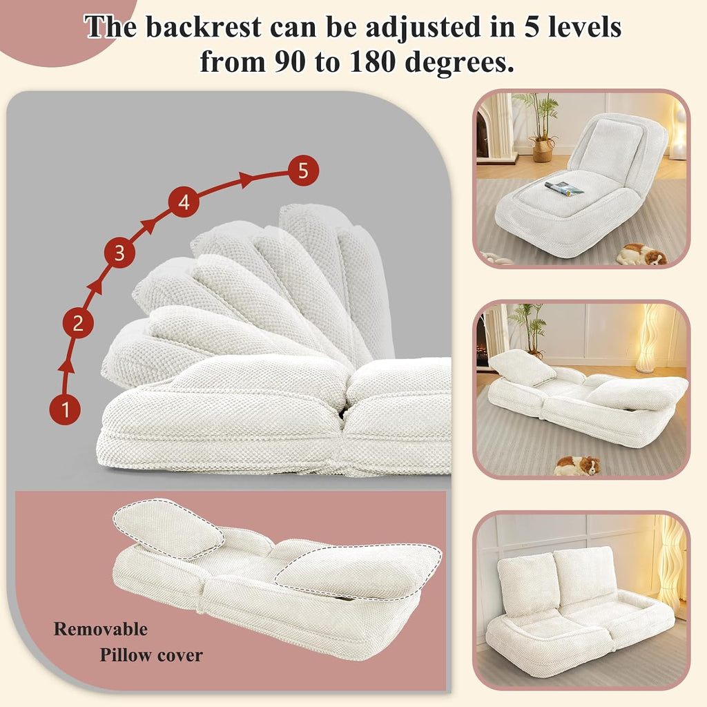 Human Dog Bed, Lazy Sofa Couch, Plush Floor Gaming Chair,5 Adjustable Position, sit, Sleep, fold, Suit to Put in Bedroom, Living Room,Space Saving Design (White)