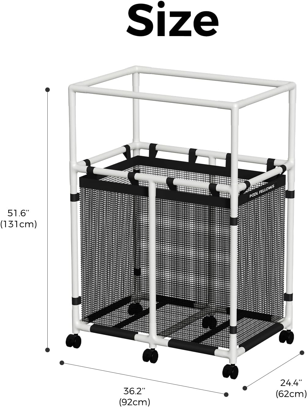 Pool Storage Bin, 105 Gallons, Holder for Noodles, Toys, Floats, Towels, Mesh Organizer for Swimming Equipments, Basic Pro Style