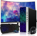 HP G3 Gaming Desktop PC, Intel Core i5 6th Gen, GT 1030 Graphics, 32GB RAM, 1TB SSD + 3TB HDD, MTG New 24 Inch Curved Monitor, RGB Keyboard Mouse, Headphone, Webcam, WiFi, Windows 11 (Renewed)