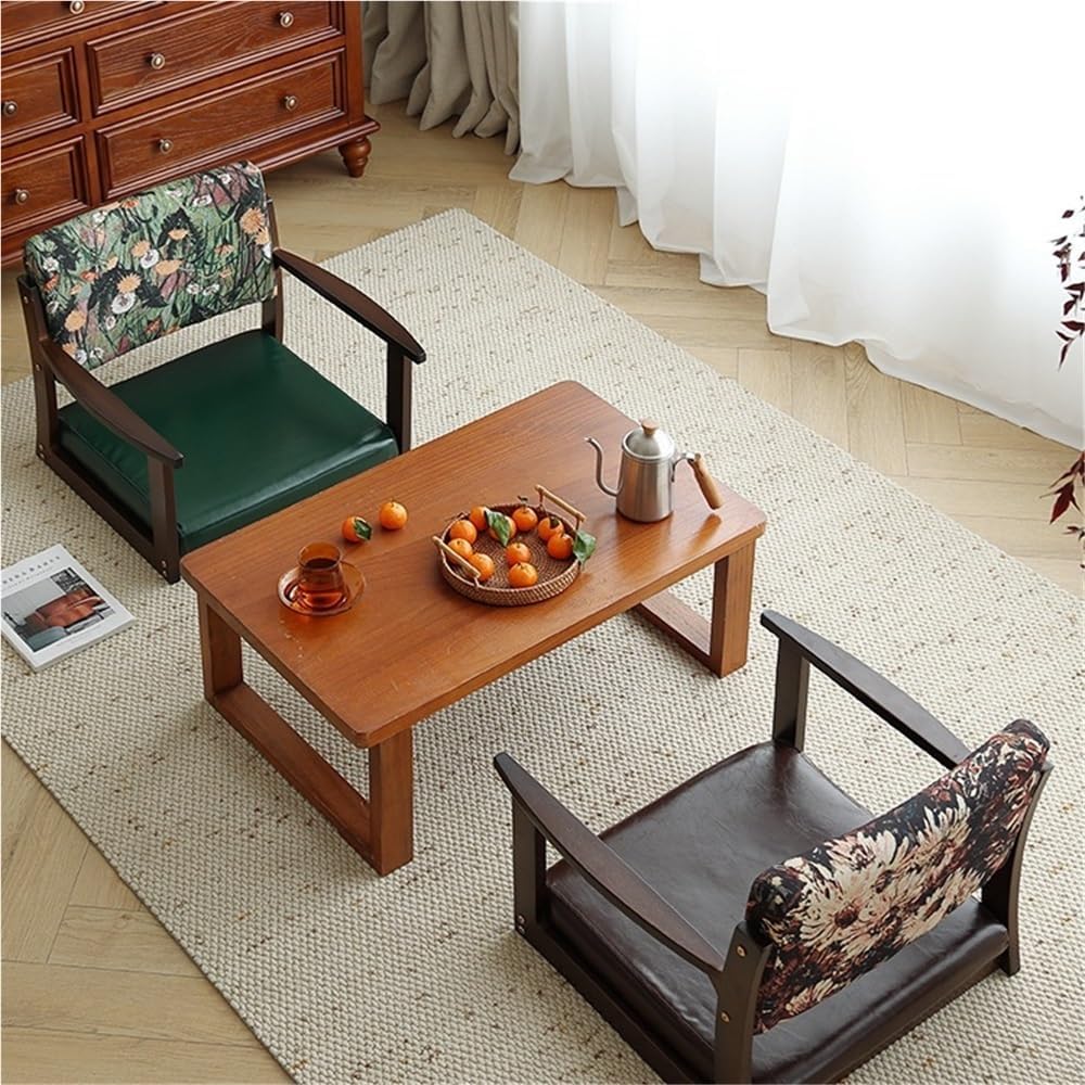 Wood Floor Chair, Meditation Chair Legless Chairs with Padded and Armrests for Living Room, Bedroom, Dorm, Gaming & Reading(Green)
