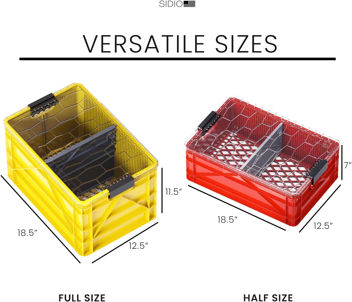 SIDIO CRATE Starter Pack - Two Full Size and One Half Size SidioCrate, Stackable Outdoor Organizer Storage Bins with Clear Lid and Dividers - UTILITY Variety Pack