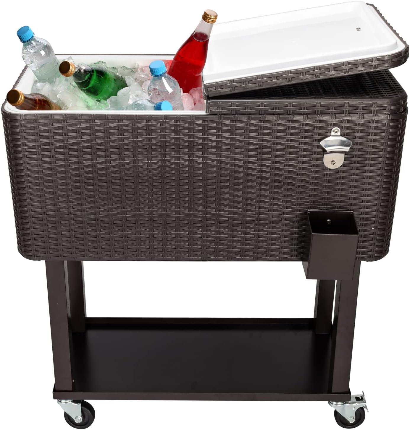 80 Quart Rolling Cooler Cart with Shelf and Bottle Opener for Patio Party