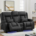 Loveseat Recliner Chair, Leather Sofa with Massage & Heating, Home Theater Seating with Console Power Recliner with Outlet/LED Light/Cup Holders/Speaker/USB Port (Black, Loveseat with Console)