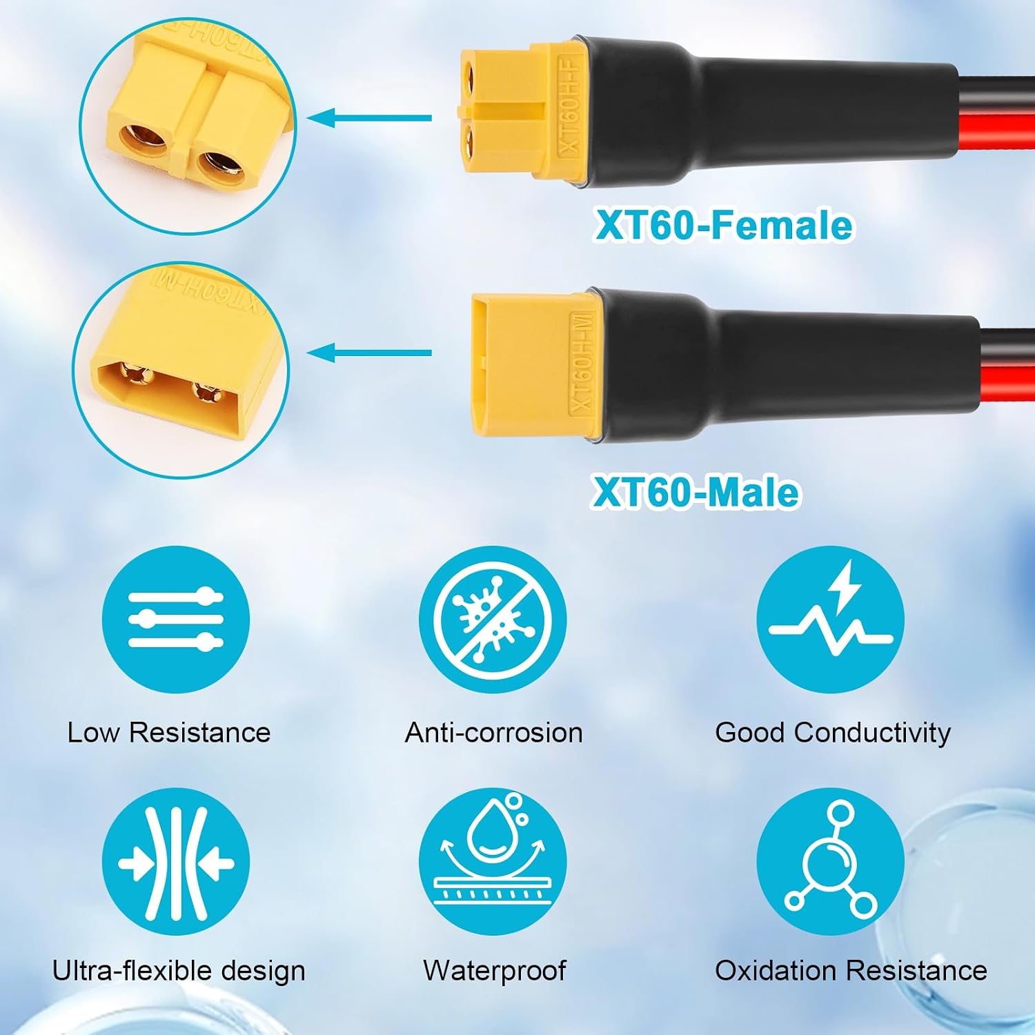 10AWG 100FT XT60 Extension Cable 2 3 5 10 15 20 25 30 35 40 50 75 100FT XT60 Female to Male Connector for Portable Power Station Solar Panel RC Battery