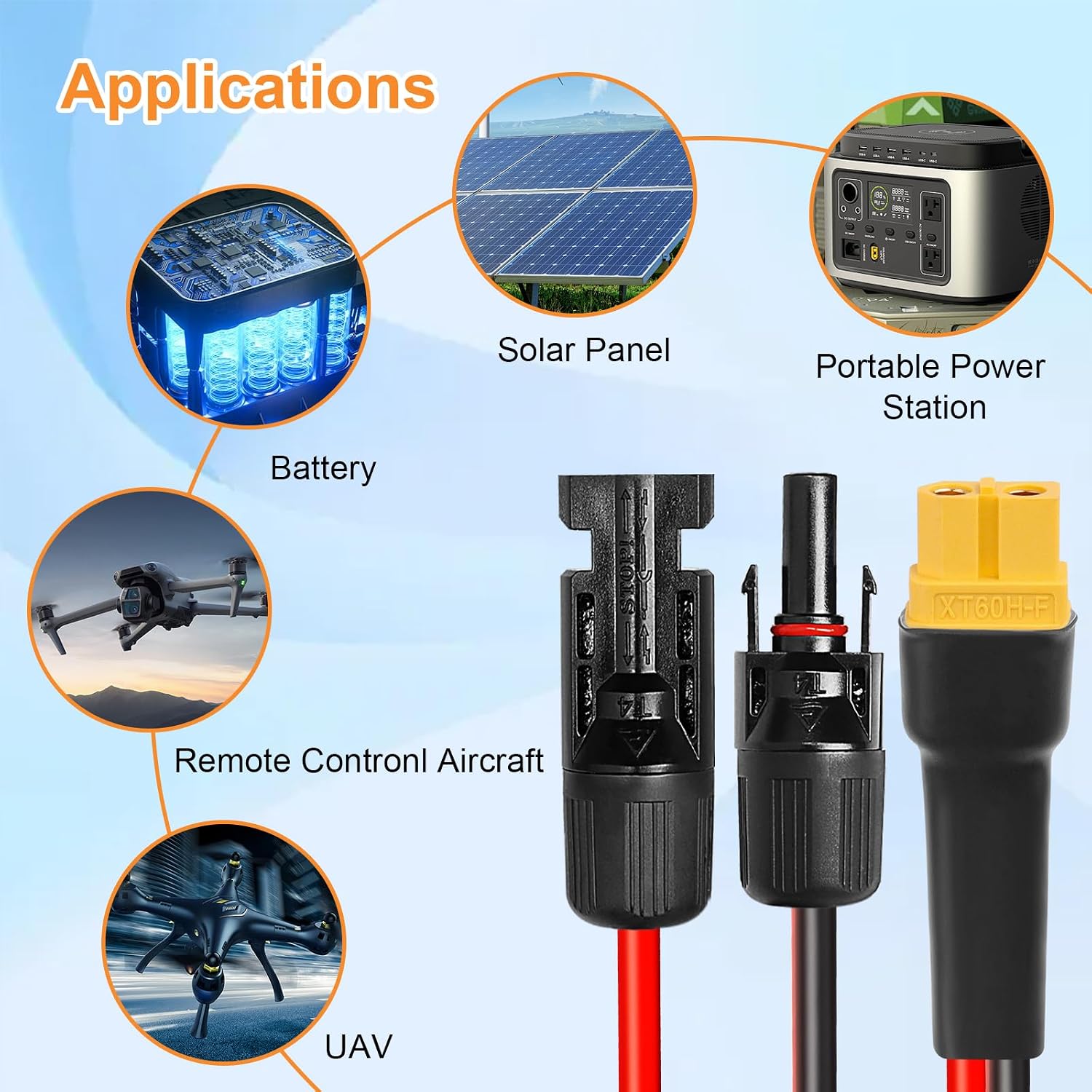 10AWG 75FT XT60 Solar Extension Cable 2 3 6 10 15 20 25 35 40 50 75 100FT XT60 Solar Extension Connector Adapter Thicker Cable Female to Male for Portable Power Station Solar Panel RC LiFePO4 Battery
