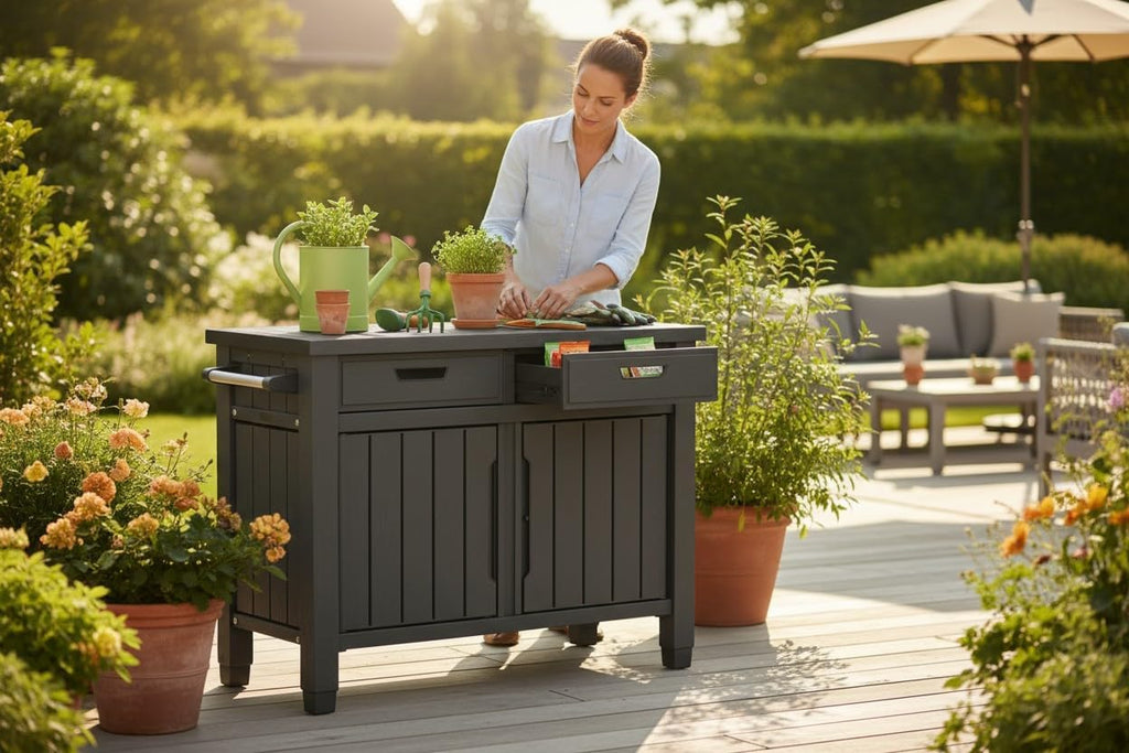 Generic Enhance Your Outdoor Space with The Outdoor Grill Table with Storage Cabinet in Graphite Gray. Perfect for Grilling, Entertaining, and Storage Needs, X-Large