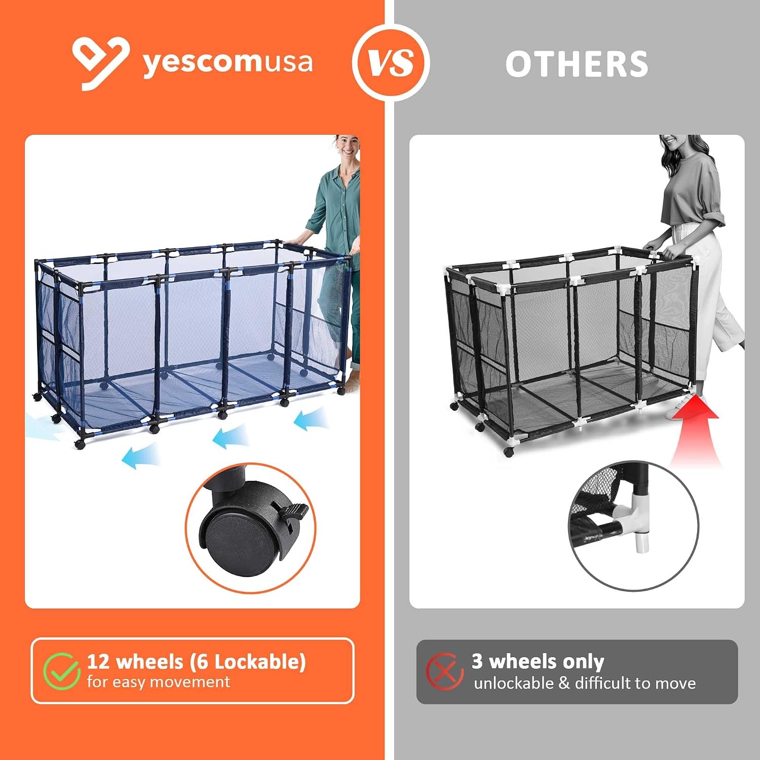 Yescom 2 Pack Pool Float Storage Bin Basket for Toy Raft Noodles Outdoor Metal Frame Mesh Net Rolling Organizer Cart Blue