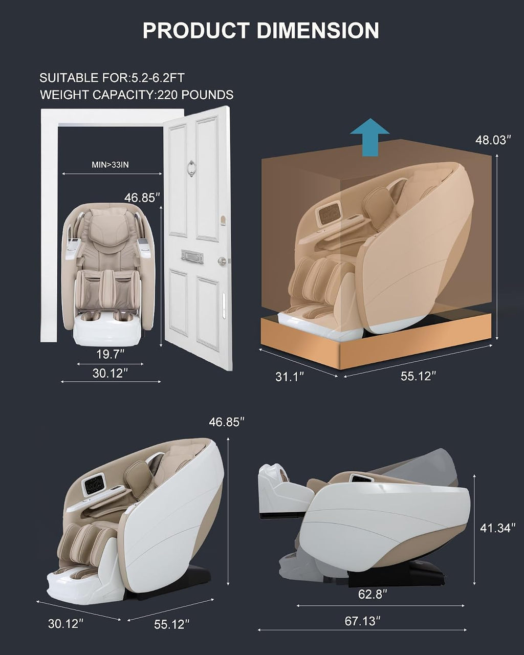 Massage Chair Full Body,4D Zero Gravity Massager Recliner with Touch Screen Controller, SL-Track Heating, Foot Massage, Auto Modes, Bluetooth Speaker, Beige