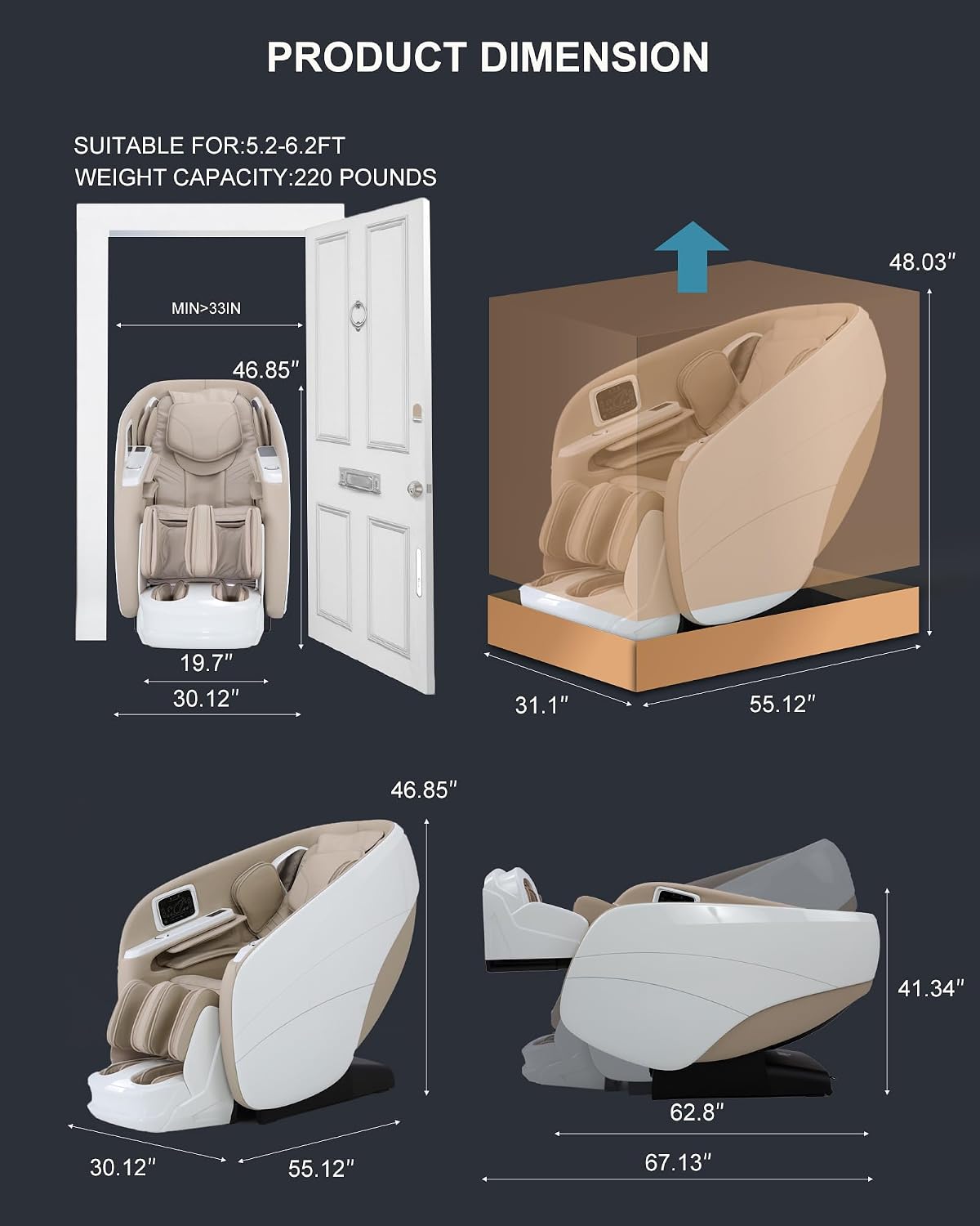 Massage Chair Full Body,4D Zero Gravity Massager Recliner with Touch Screen Controller, SL-Track Heating, Foot Massage, Auto Modes, Bluetooth Speaker, Beige