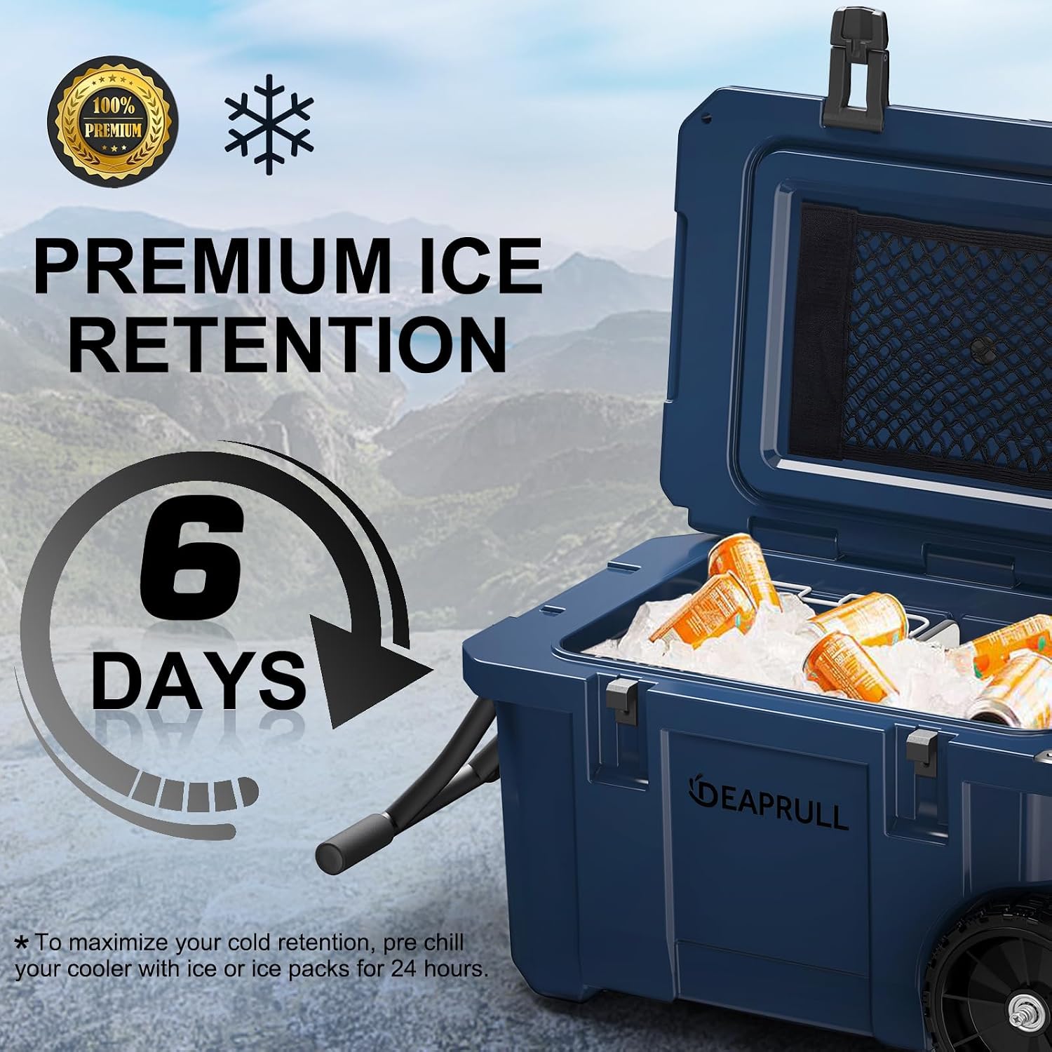 55 Quart Cooler with Wheels, Ice Chests Portable Camping Cooler Holds Ice up to 6 Days, Leak-Proof Outdoor Insulated Cooler with Handle, Cup Holders, Hard Cooler for Camping, Beach, Boat