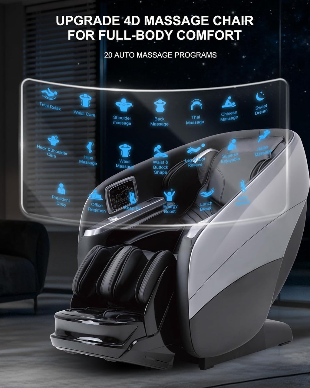 Massage Chair Full Body,4D Zero Gravity Massager Recliner with Touch Screen Controller, SL-Track Heating, Foot Massage, Auto Modes, Bluetooth Speaker, Black