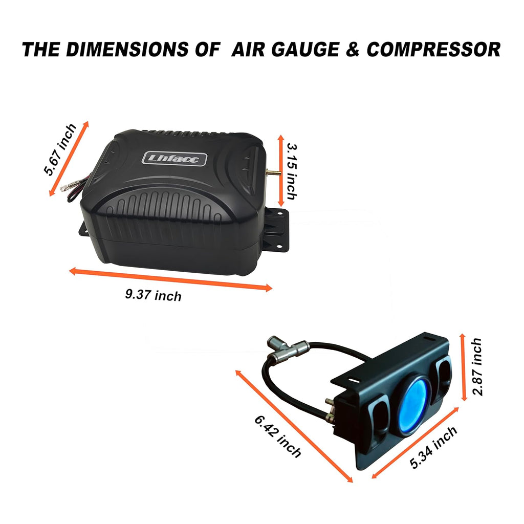 On Board Air Compressor System Air Pump System with Digital Dual Path Air Gauge Paddle Valve Gauge Air Line T Fittings for Trucks Vans