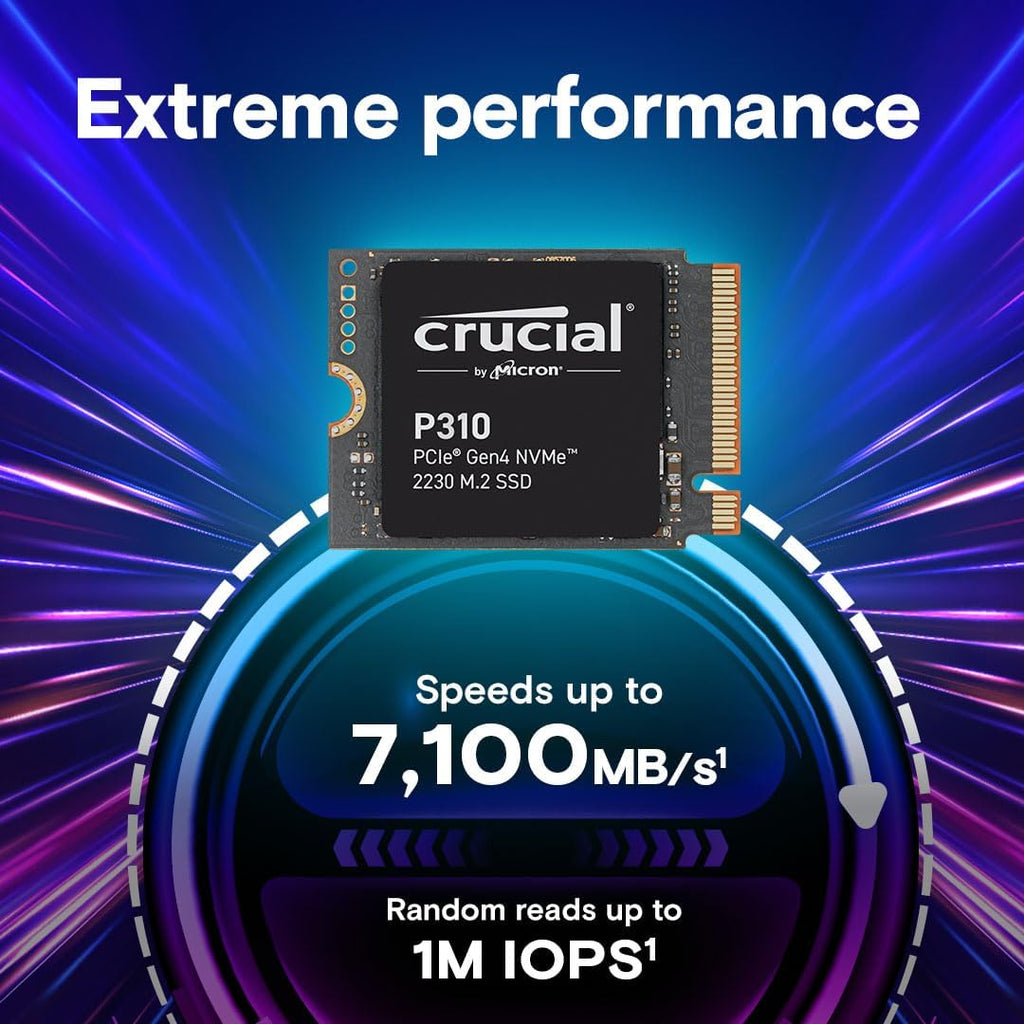 Crucial P310 1TB M.2 2230 SSD, PCIe Gen4 NVMe, Up to 7,100MB/s, Internal Solid State Drive, Ideal for Steam Deck, ASUS ROG Ally, MSI Claw, Mini PCs & Ultrabooks - CT1000P310SSD2