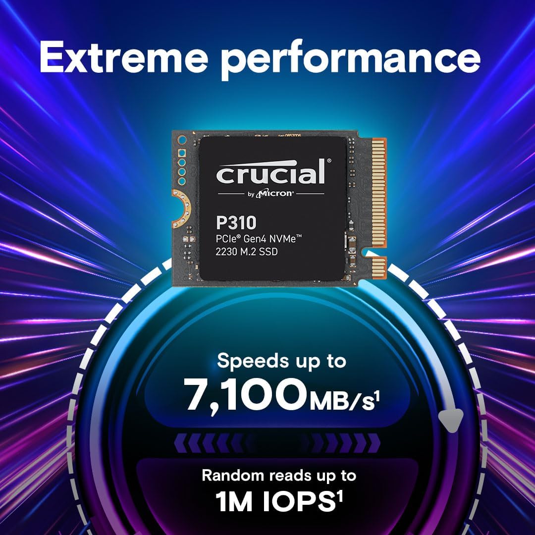 Crucial P310 1TB M.2 2230 SSD, PCIe Gen4 NVMe, Up to 7,100MB/s, Internal Solid State Drive, Ideal for Steam Deck, ASUS ROG Ally, MSI Claw, Mini PCs & Ultrabooks - CT1000P310SSD2