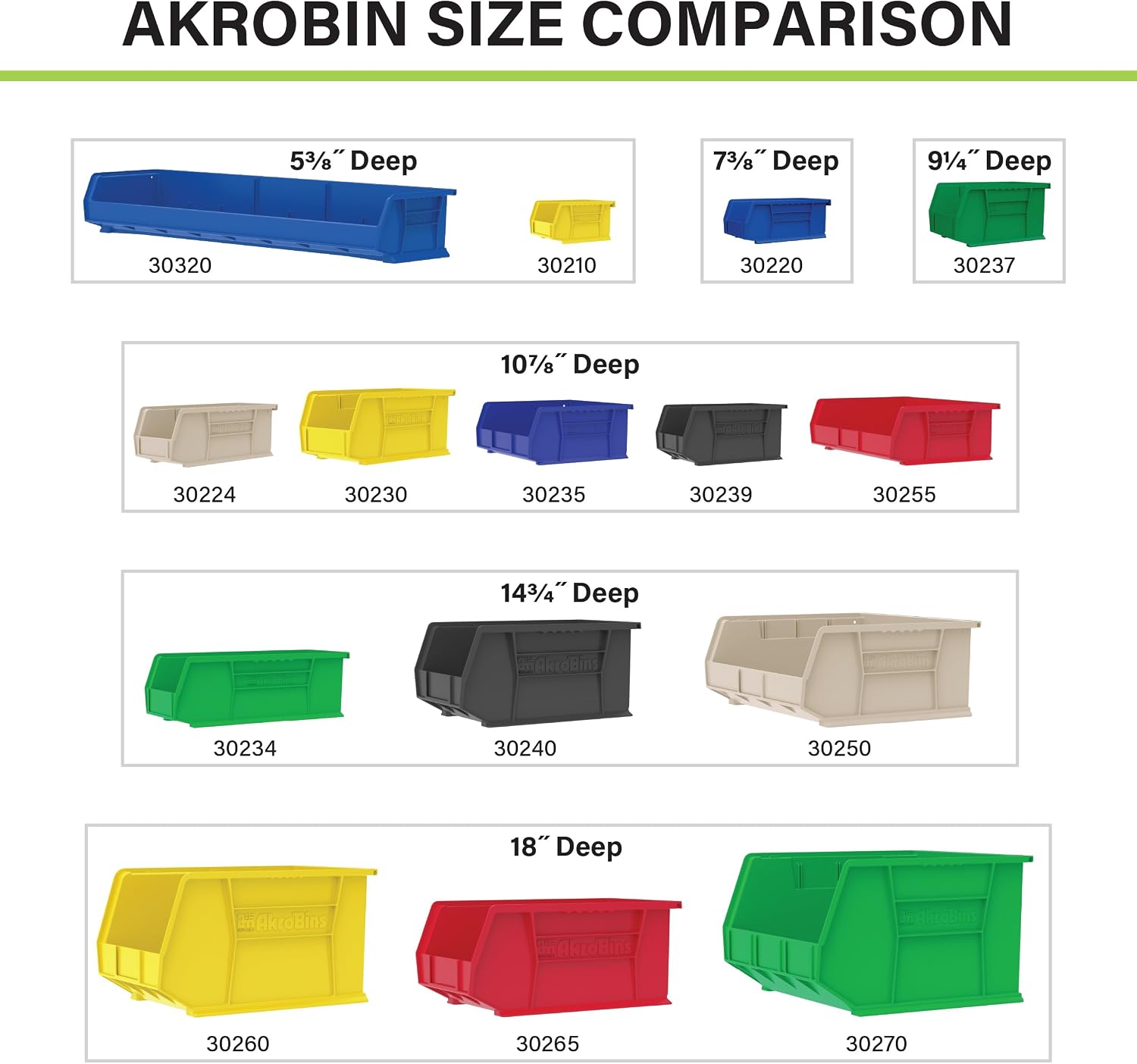 Akro-Mils 30260 AkroBins Plastic Storage Bins, Space-Saving Stackable Bins for Garage, Pantry, Craft Organization, 18' x 11' x 10', Black, 6-Pack