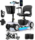 Mobility Scooter for Adults, Senior, 4 Wheels Electric Powered Chargeable Device for Travel, Lightweight and Portable, with LED Headlights and Basket, Charger Included, Red/Blue (Silver/Black)