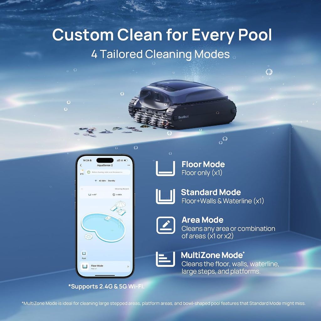 Beatbot AquaSense 2 Cordless Robotic Pool Vacuum Cleaner with Charging Dock Station - Smart Surface Parking, Double-Pass Waterline Scrubbing, Cleans Floor, Walls, and Waterline up to 3,230 sq.ft Pools