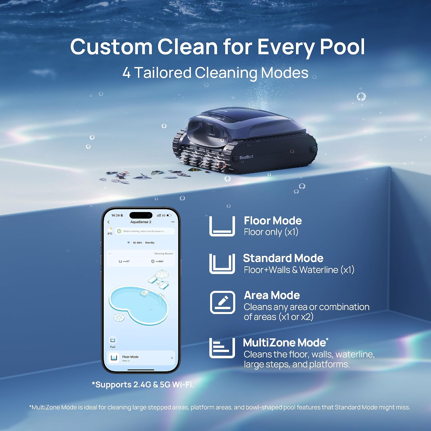 Beatbot AquaSense 2 Cordless Robotic Pool Vacuum Cleaner with Charging Dock Station - Smart Surface Parking, Double-Pass Waterline Scrubbing, Cleans Floor, Walls, and Waterline up to 3,230 sq.ft Pools