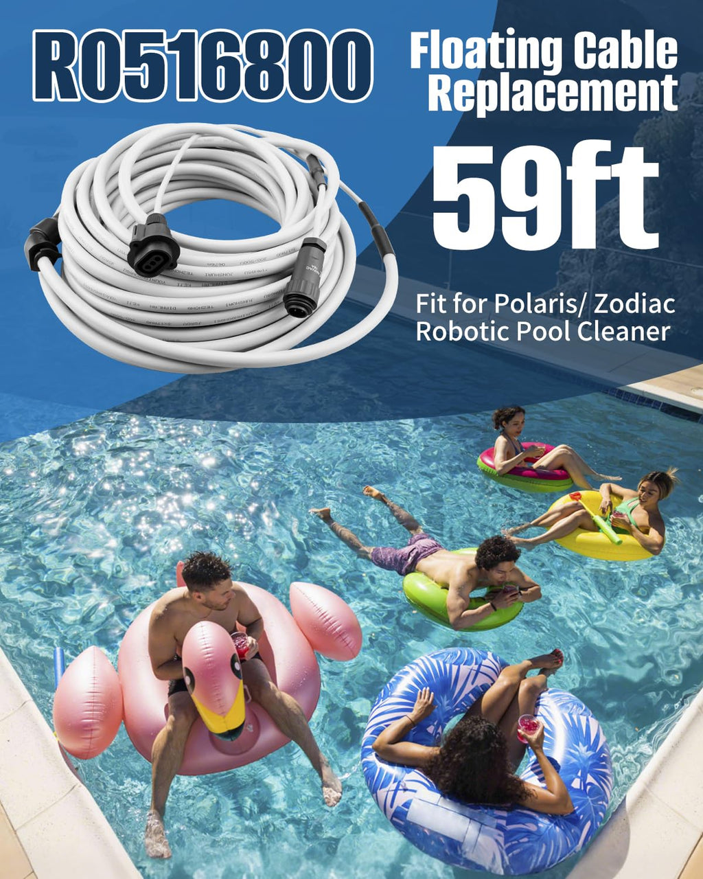 R0516800 Floating Cable Fit for Polaris 9300 9350 9400 9450 Robotic Pool Cleaner, 59FT