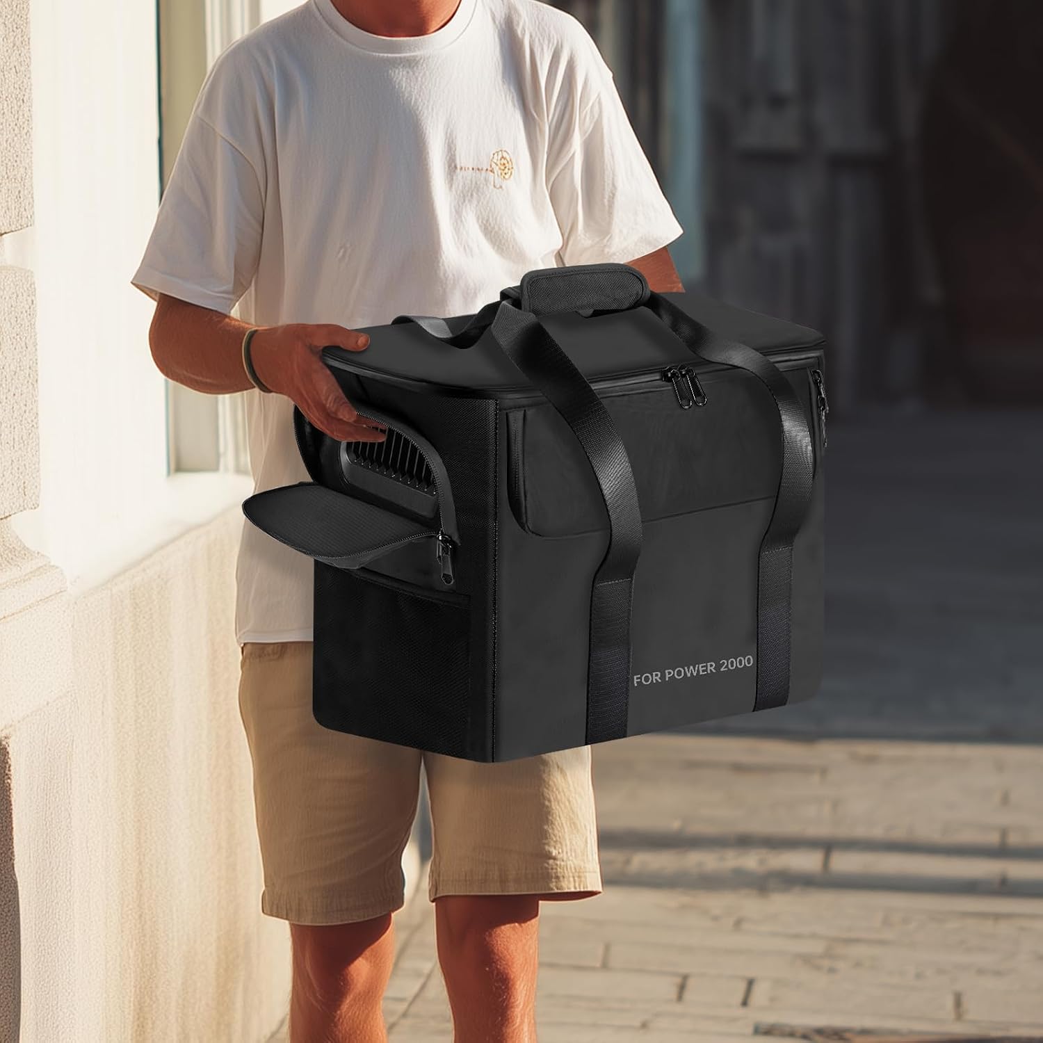 sarlar Carrying Case for DJI Power 2000 Portable Power Station, Travel Storage Bag Anti-collision Scratch-proof and Waterproof with Back and Sides Pockets for Charging Cable and Accessories