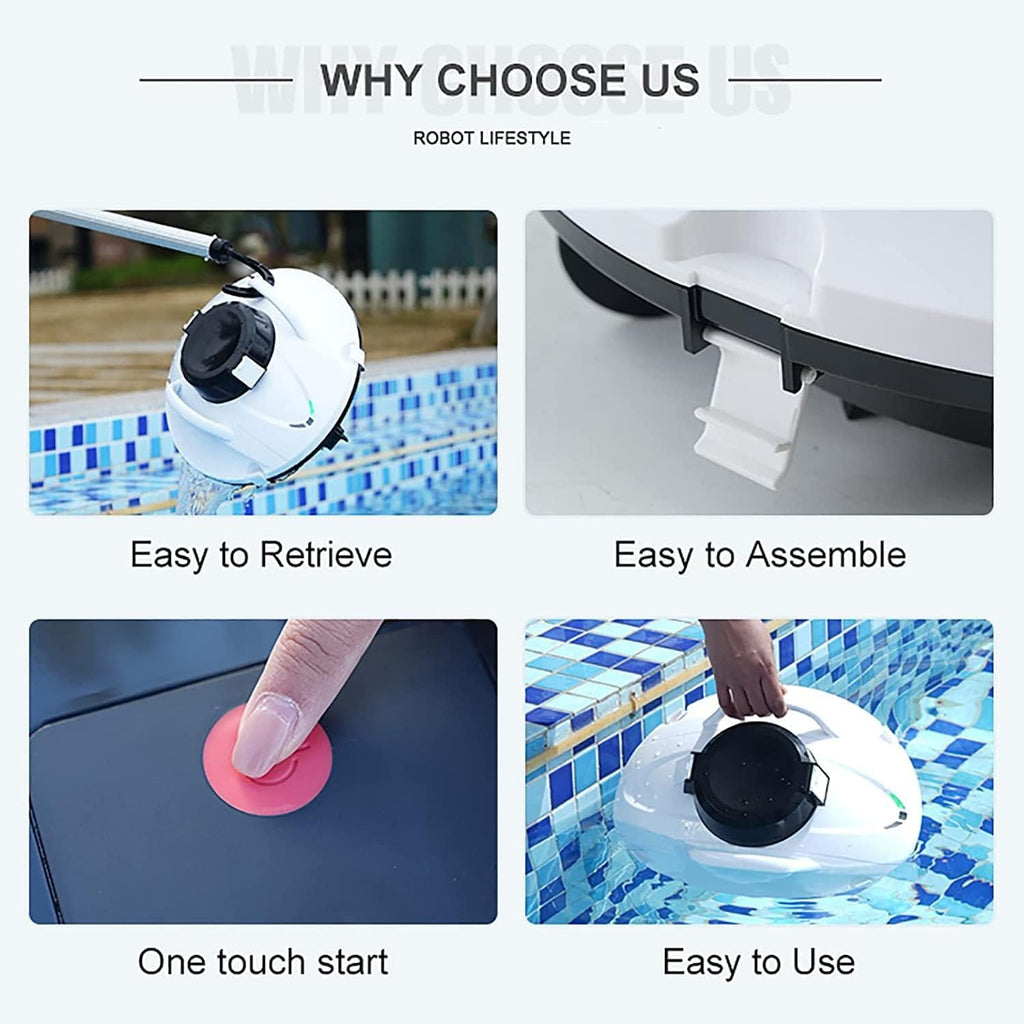 Automatic Cordless Pool Cleaning Robot,Dual-Motor, Self-Parking, Pool Cleaning Equipment Swimming Pool Vacuum Cleaning Robotic Rechargeable