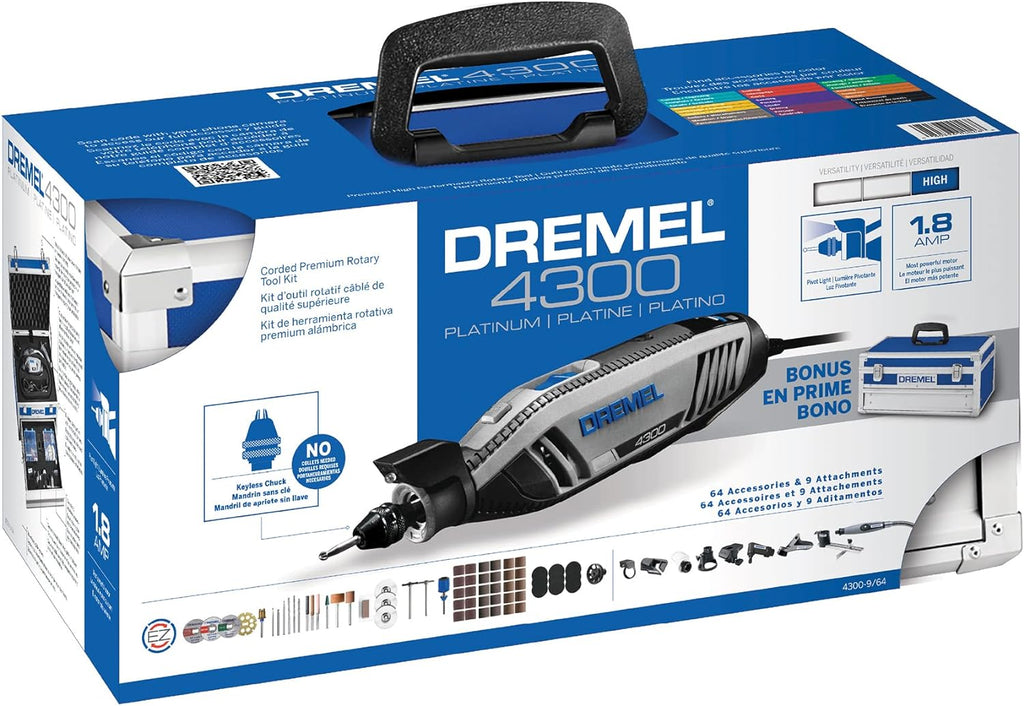 Dremel 4300-9/64 Versatile Rotary Tool Kit with Flex Shaft - 9 Attachments & 64 Accessories - Ideal for Engraving, Etching, Sanding, and Polishing