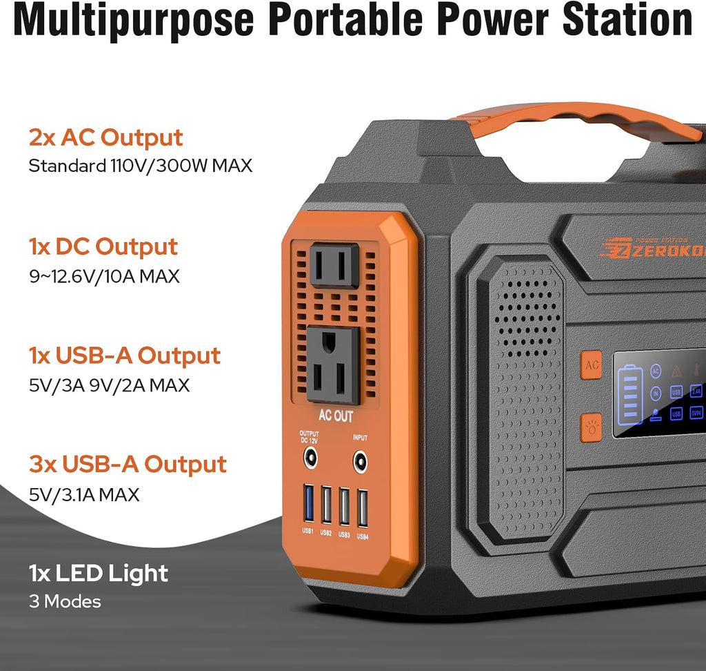 300 W Portable Solar Power Station Generator with Foldable 60W Solar Panel Charger, 110V Solar Power Bank with AC Outlet for Laptop Smart Devices Camping RV Home VanLife Outdoor Power Outage