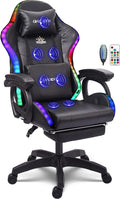 Ergonomic Gaming Chair with Massage and Speaker, Gaming Chair with Footrest Headrest and Lumbar Support, Racing Chair with RGB Lights, Gaming Chair for Kids,Gaming Chair for Adults.,Black