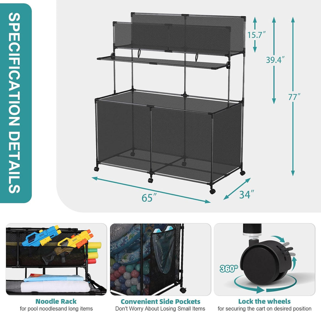 Pool Storage bin,Poolside Storage Organizer,Double Deck,Holder for Outdoor,Pool,Patio,Garden,Organizer for Toys,Floats,and Swimming Equipments,2-Size (Large)