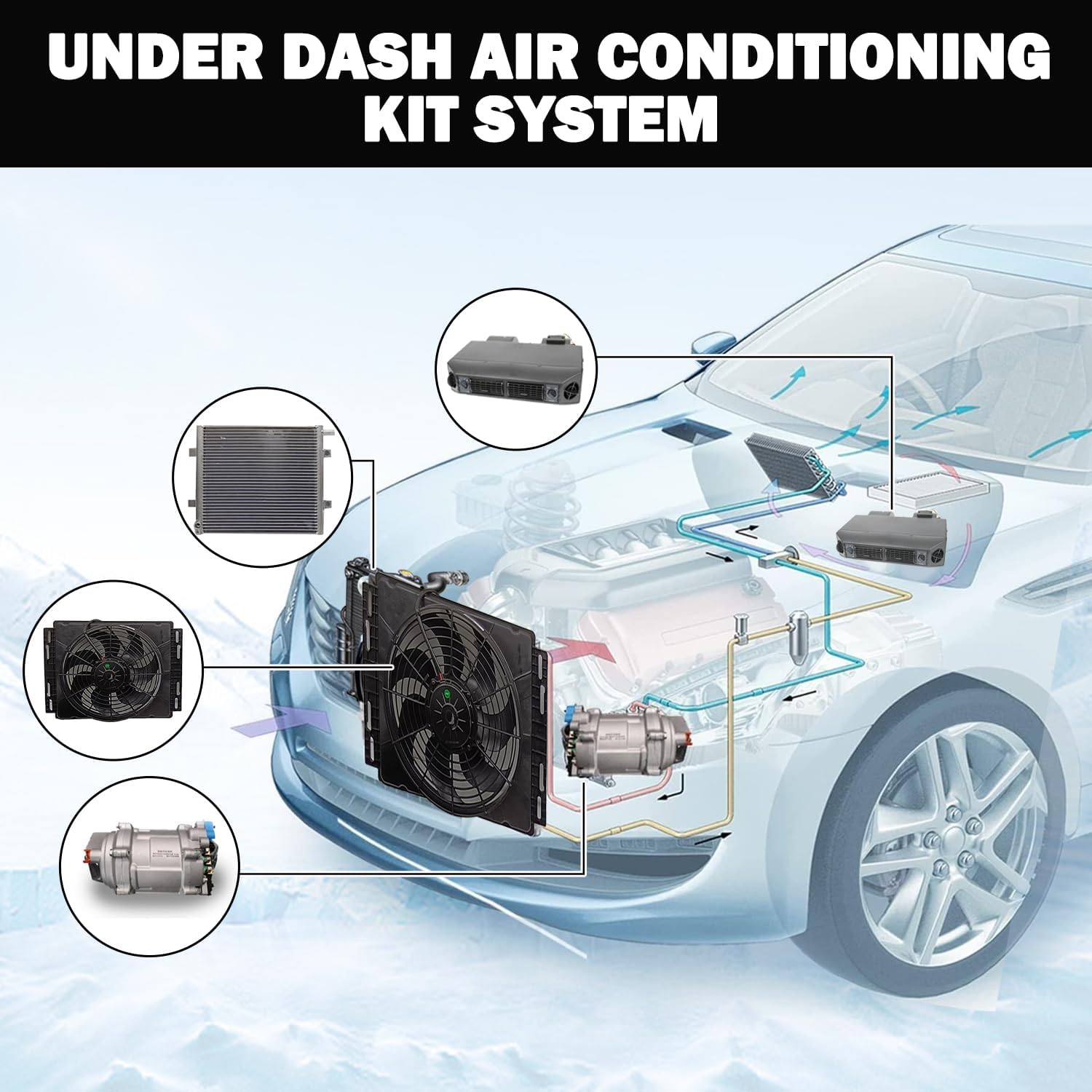 12V Air Conditioner 10000BTU Auto Universal Under Dash A/C Kit 12 Volt Electric Parking air Conditioning Car ac system Fit For Van Auto RVs Truck Energy Saving