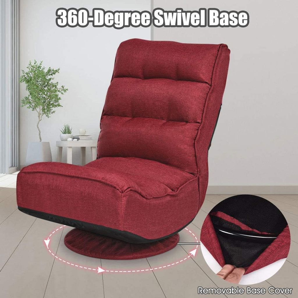 FANTASK 360 Degree Swivel Floor Chair, Folding Floor Sofa w/ 5 Adjustable Positions & Backrest, Lazy Lounge Chair for Relaxing Reading Gaming TV Watching (Burgundy)